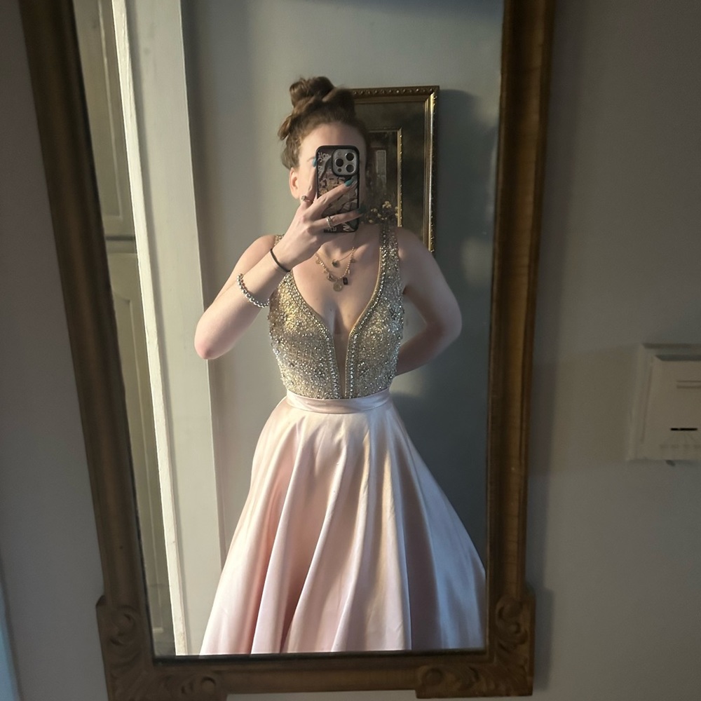 Prom dress. JVN pink and gold designer dress with pockets!! :)